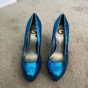Blue glitter heels